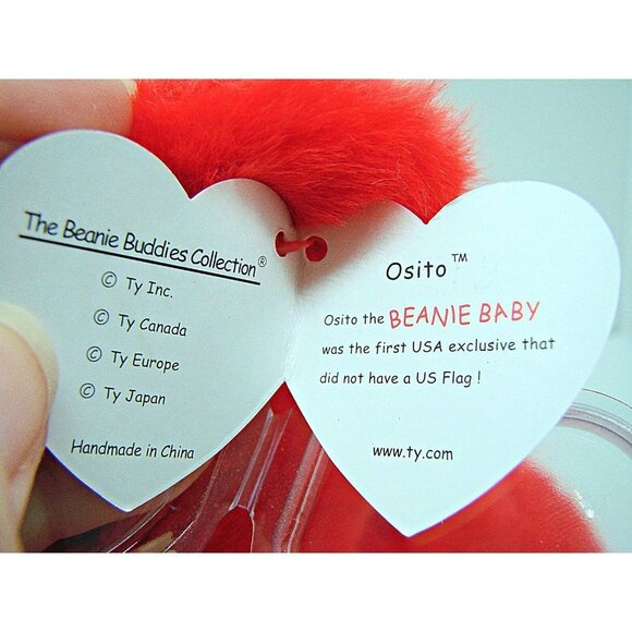 Ty Original Beanie Buddy "Osito" The Red Bear Plush With Mexican Flag Large 14" - Picture 9 of 9